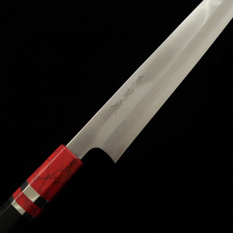 TADOKORO HAMONO, Yanagiba,Gin-san, Makoto Sakumon, Finition miroir, Manche en ébène (300 mm)
