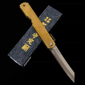 Nagaokanekoma HIGONOKAMI 【Série des Quatre Divinités】Higonokami Acier bleu sandwich Manche en laiton Phénix (72/90mm)