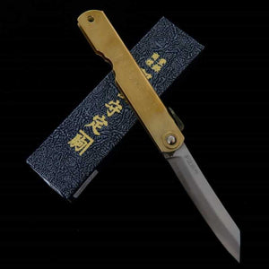 Nagaokanekoma HIGONOKAMI 【Série des Quatre Divinités】Higonokami Acier bleu sandwich Manche en laiton Seiryu (72/90mm)