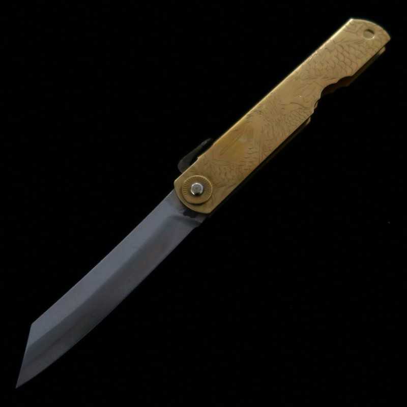 Nagao Kanekoma Seisakusho HIGONOKAMI Higonokami Aogami Brass Handle Blue Dragon (72/90mm)