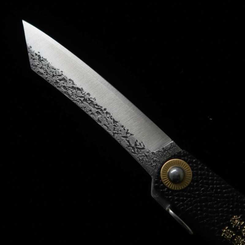 永尾かね駒製作所KANEKOMA 肥後守 VG10 鎚目 革ハンドル黒  (72mm)