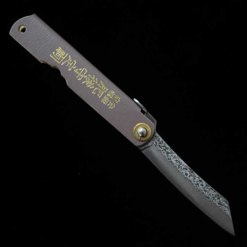 HIGONOKAMI Inox VG10 Alça de couro martelado cinza (72mm)