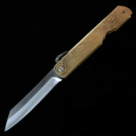 Japanese Folding knife HIGONOKAMI Blue Steel Brass Handle Suzaku (72/90mm)