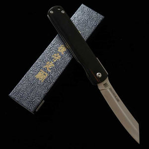 HIGONOKAMI da Fábrica Kanekoma Nagao 【Série Woody】Higonokami trava liner VG10 laminado cabo preto (70mm)