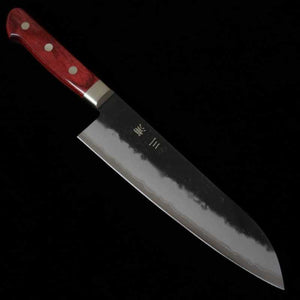 三浦 MIURA 青紙スーパー 三徳 黒打ち梨地 赤合板 (180mm)