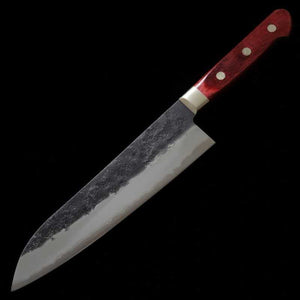三浦 MIURA 青紙スーパー 三徳 黒打ち梨地 赤合板 (180mm)