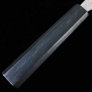 Miura MIURA Hakushi nº1, núcleo de acero al carbono con revestimiento inoxidable, acabado martillado, nakiri, mango octogonal índigo (165 mm)