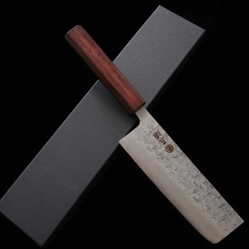 MIURA Acier inoxydable SLD finition satinée, couteau Nakiri, manche octogonal en chêne pourpre (165 mm)