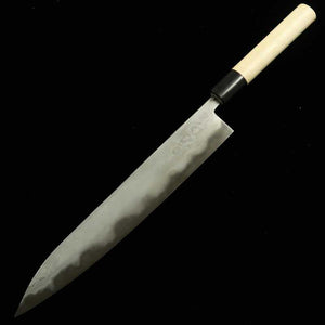 Miyazaki Kajiya MIYAZAKI KAJIYA Shirogami No.2 acero blando multicapa forjado, temple al agua -Tsubaki- Sujihiki, mango de magnolia tipo castaña (270 mm)