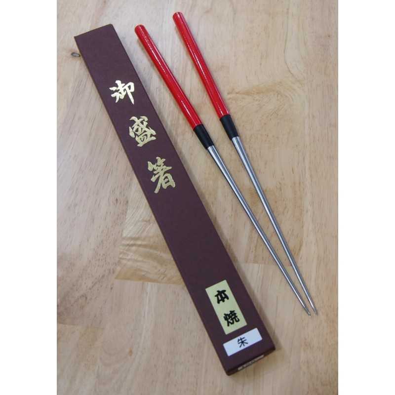Hashi Moribashi em aço inox com cabo pintado vermelho (290/320mm)