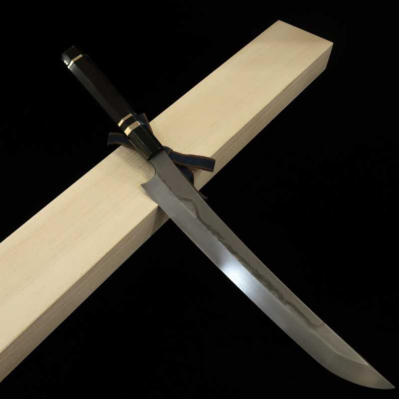 二唐刃物鍛造所 NIGARA 白紙一号 本焼 先丸柳刃 銀巻黒檀柄  (300mm)
