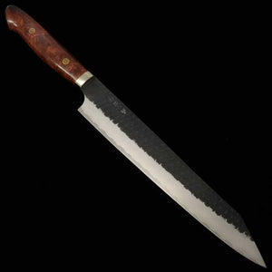 Nigara Hamono NIGARA SG2 acabado negro martillado, kiritsuke sujihiki, mango de madera de burl de carpe (custom) (255 mm)