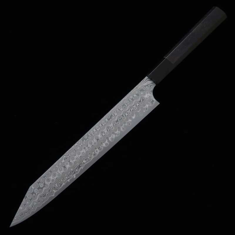 NIGARA forja Nitō Hamono SG2 “Anmon” kiritsuke sujihiki mango de ébano con búfalo negro (255 mm)