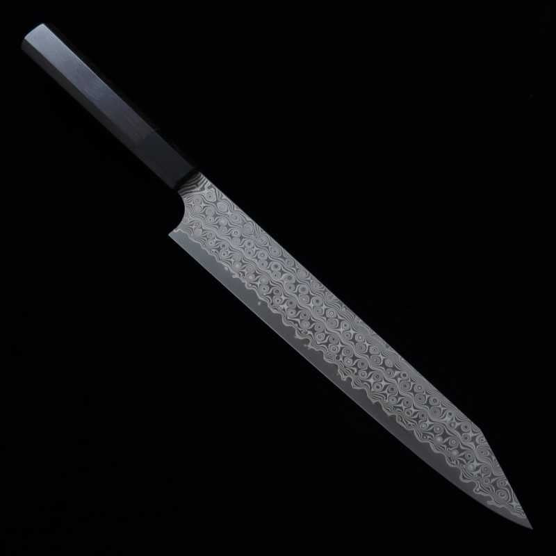 二唐刃物鍛造所 NIGARA SG2 暗紋切付筋引　黒水牛黒檀柄 (255mm)