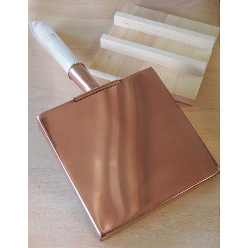 Sartén de cobre para tamagoyaki con tapa de madera (15–21 cm)