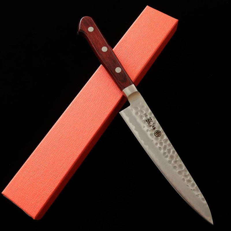 Petty MIURA Aogami Super Acabamento Martelado Red Plywood (135mm)