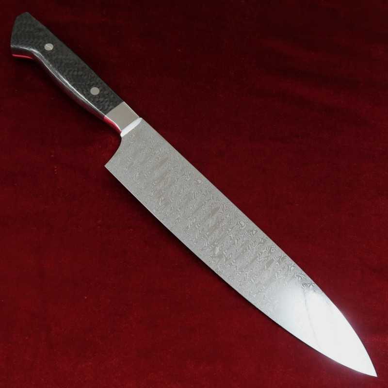 Gyuto Full Mirror SK JAPAN Série DAMA DAMASTEEL Cabo de Fibra de Carbono Customizado (240mm)