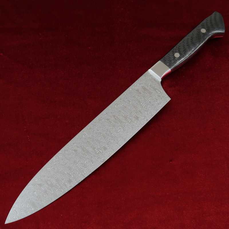 SK JAPAN 【止水】DAMAシリーズ DAMASTEEL 牛刀 フルミラー カスタムカーボンファイバーハンドル (240mm)